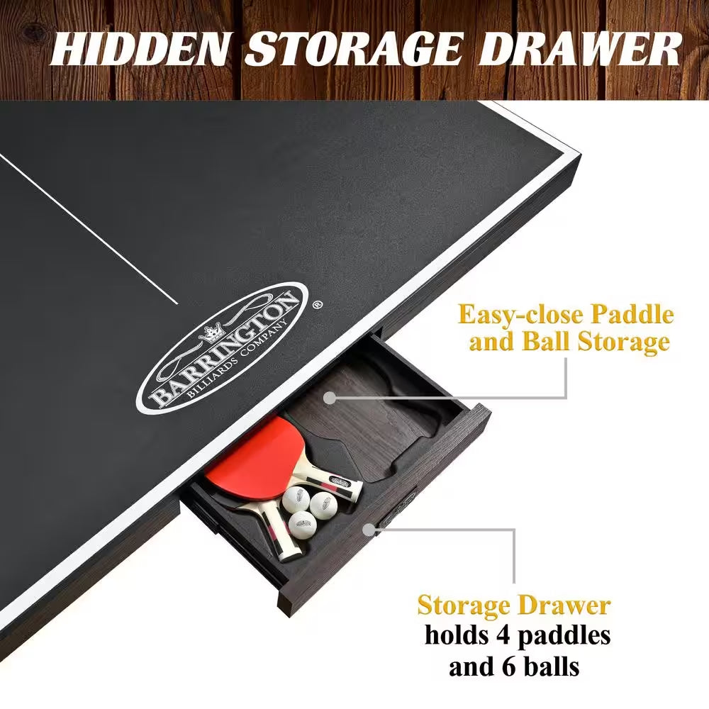 9 Ft. Fremont Indoor Ping Pong Tennis Table, Official Size Furniture Quality with Metal Net and Storage Drawer