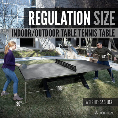 Joola Berkshire Outdoor Table Tennis Table -Ping Pong Table with Steel Net Set & Frame - Multi Use Ping Pong Conference Table or Dining Table