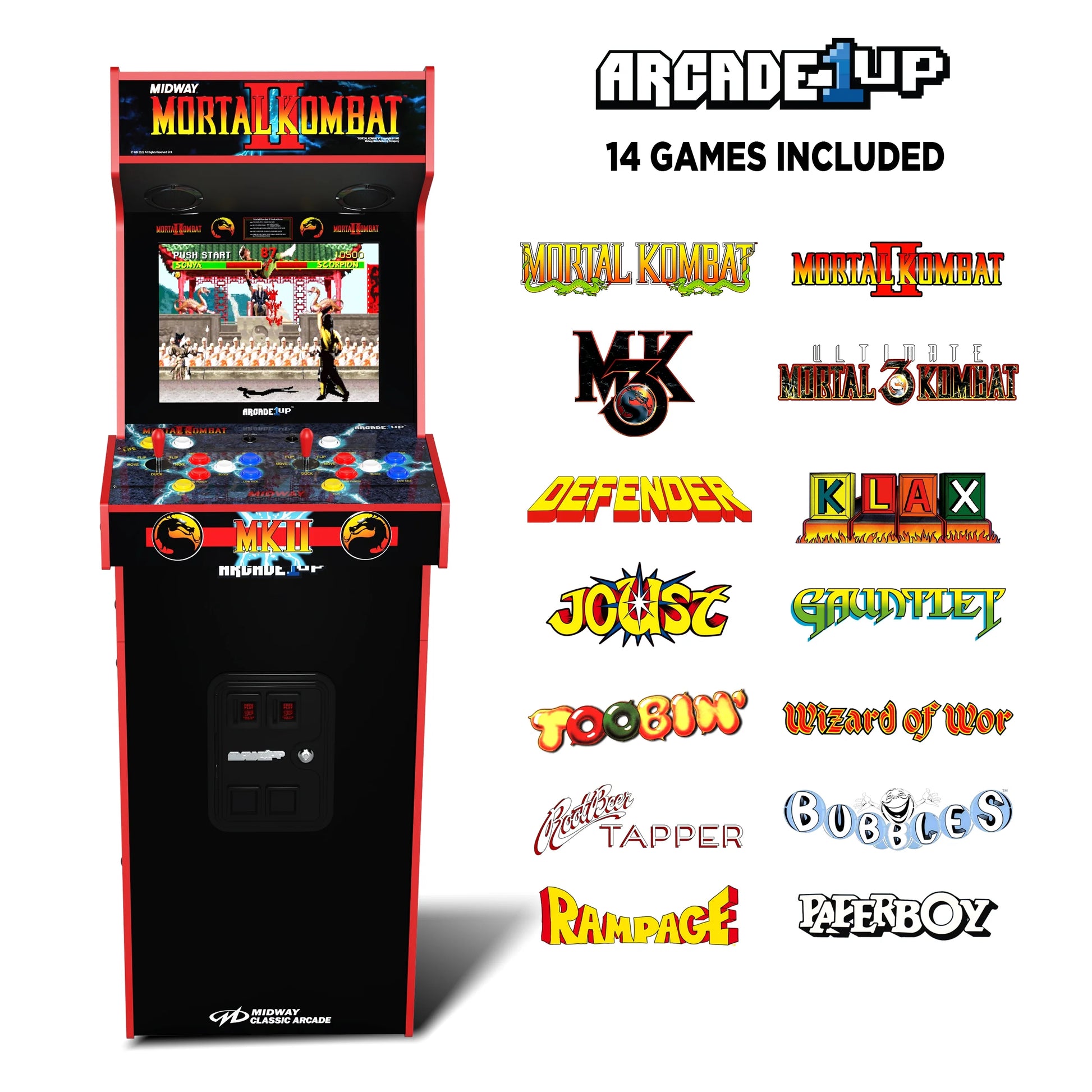 Deluxe Arcade Cabinet Mortal Kombat II, 14 Classic Games, Including 4 Different Mortal Kombat Versions