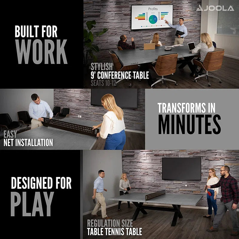 Joola Berkshire Outdoor Table Tennis Table -Ping Pong Table with Steel Net Set & Frame - Multi Use Ping Pong Conference Table or Dining Table